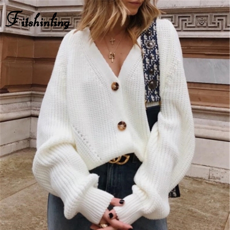 Solid button-up oversized sweater