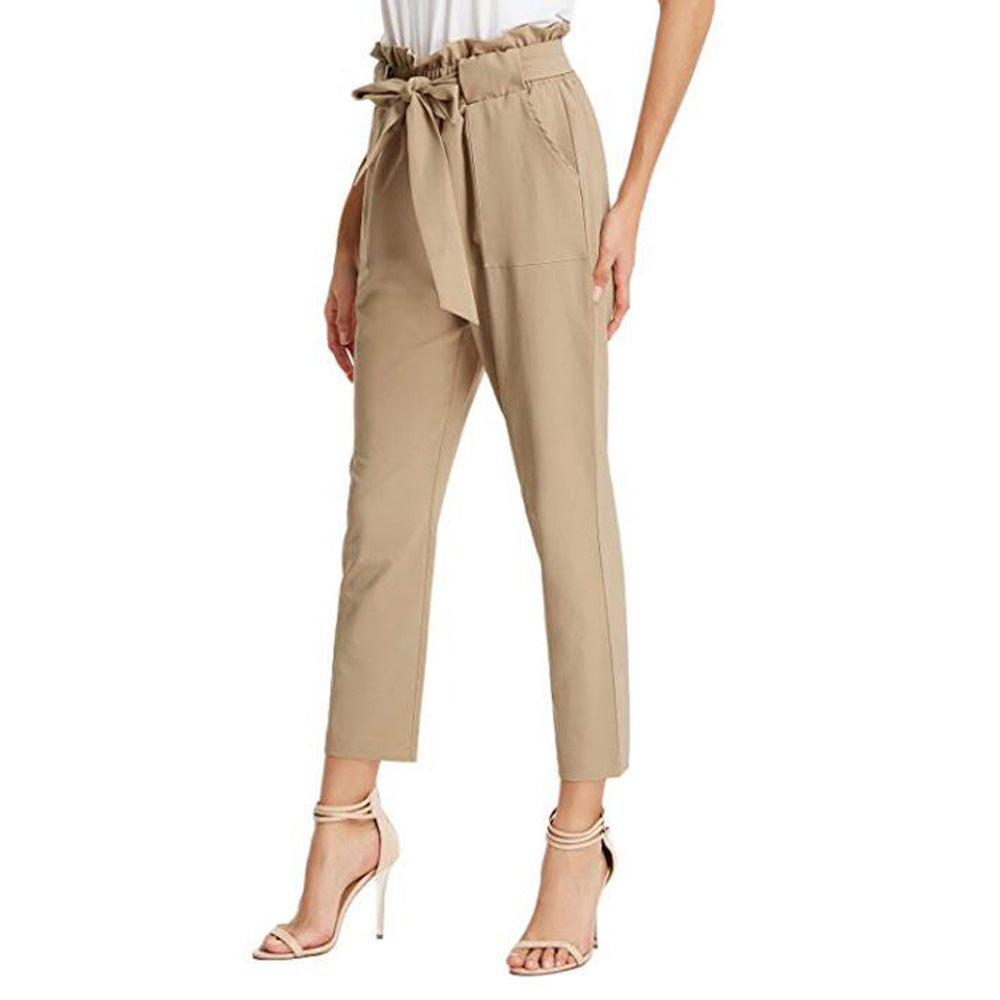 Women's Fashion Casual Pants Pleated Bandage Cropped