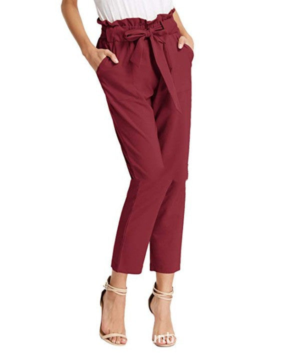 Women's Fashion Casual Pants Pleated Bandage Cropped