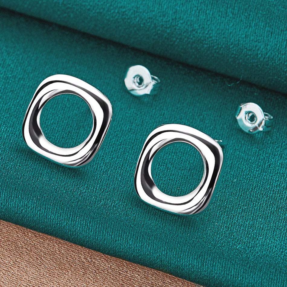 Silver Jewelry 10mm Square Stud Earrings Women