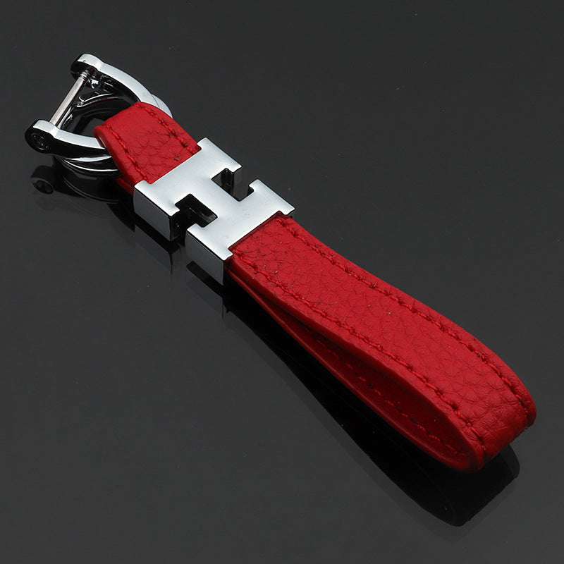Horseshoe Buckle H Letter Lychee Grain Microfiber Leather Leather Cowhide Keychain