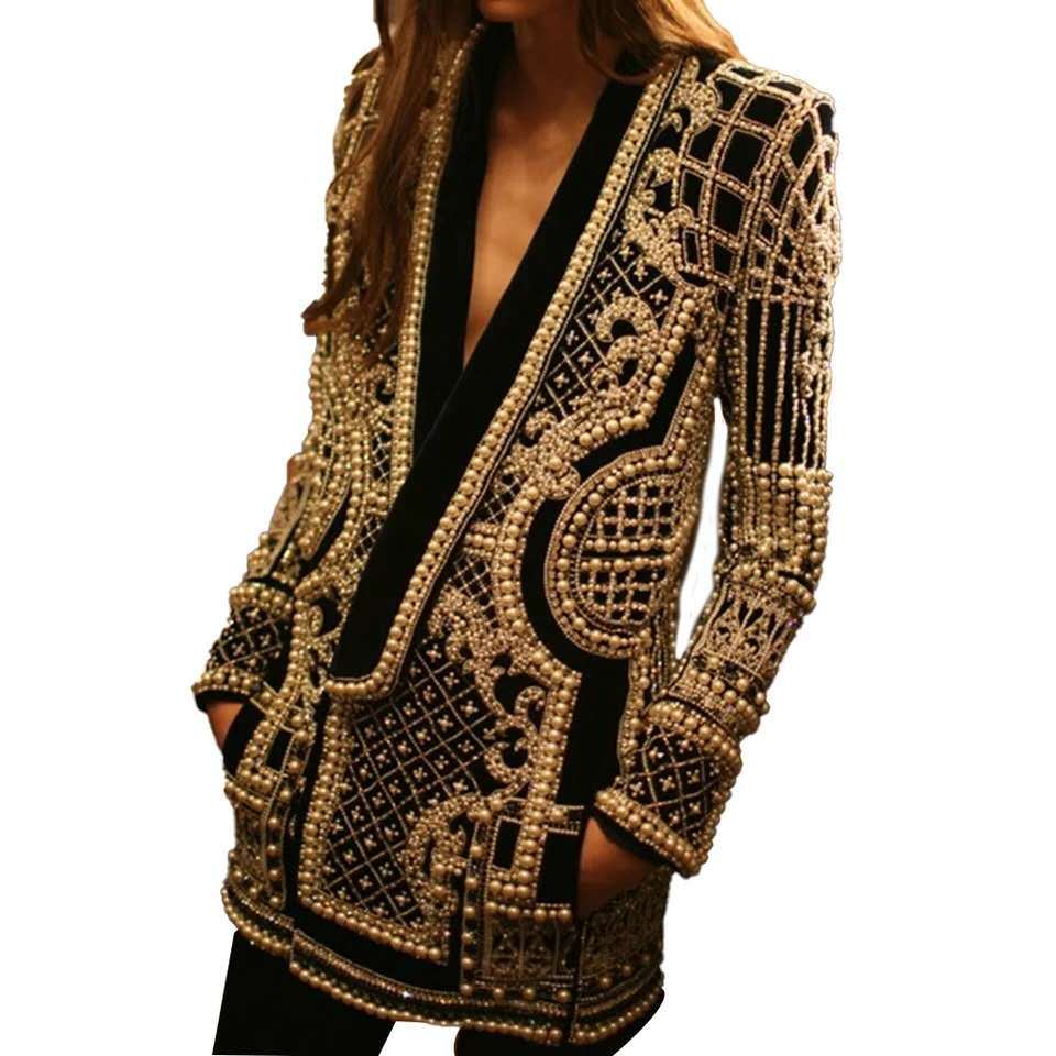 Padded Suit Jacket Bubble Bead Printing Women's Clothing