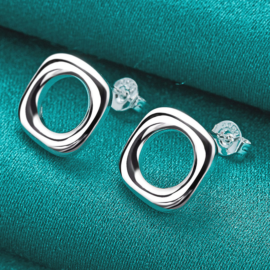 Silver Jewelry 10mm Square Stud Earrings Women