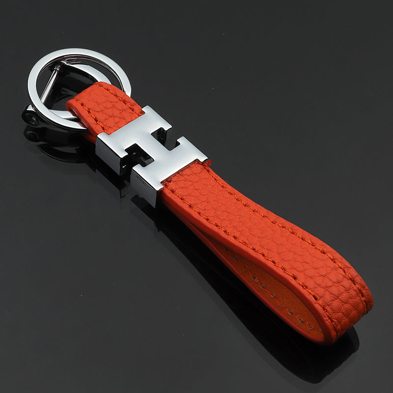 Horseshoe Buckle H Letter Lychee Grain Microfiber Leather Leather Cowhide Keychain