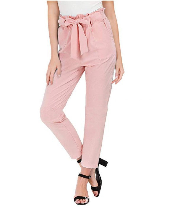 Women's Fashion Casual Pants Pleated Bandage Cropped