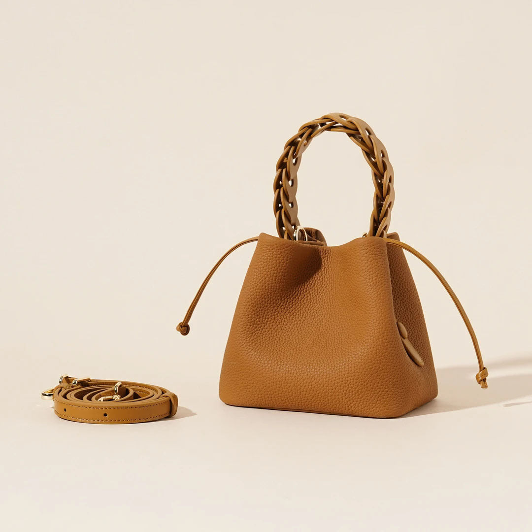 Leather One-shoulder Crossbody Vegetable Basket Bucket Bag