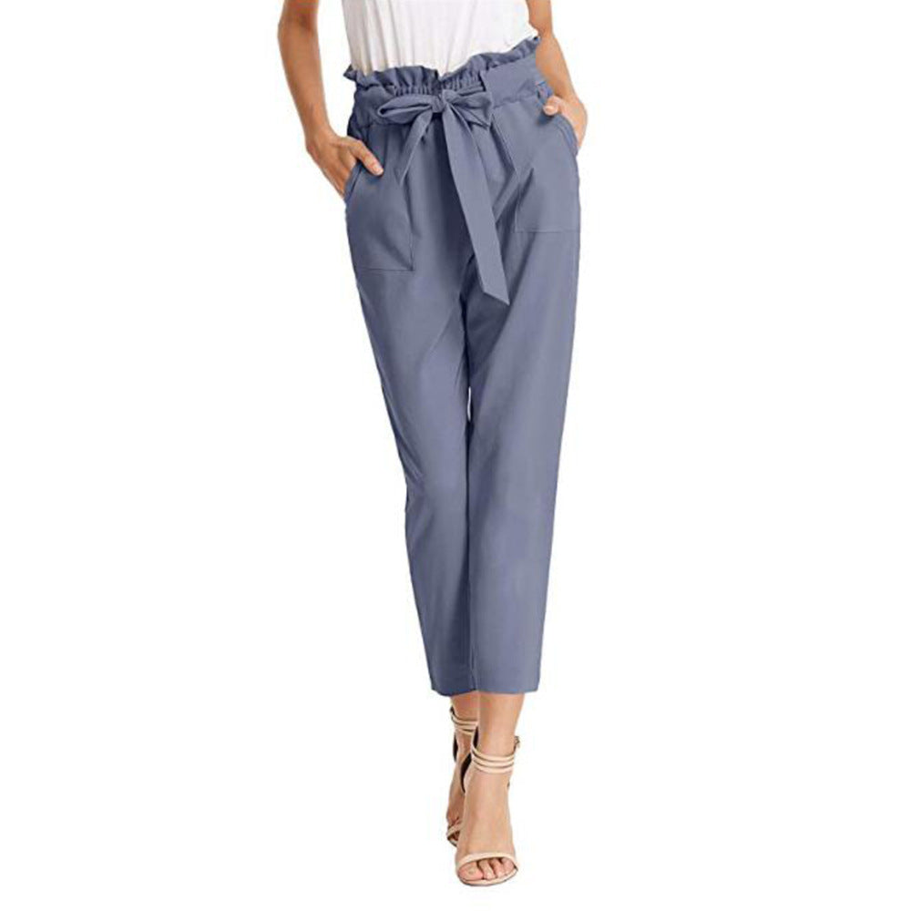 Women's Fashion Casual Pants Pleated Bandage Cropped