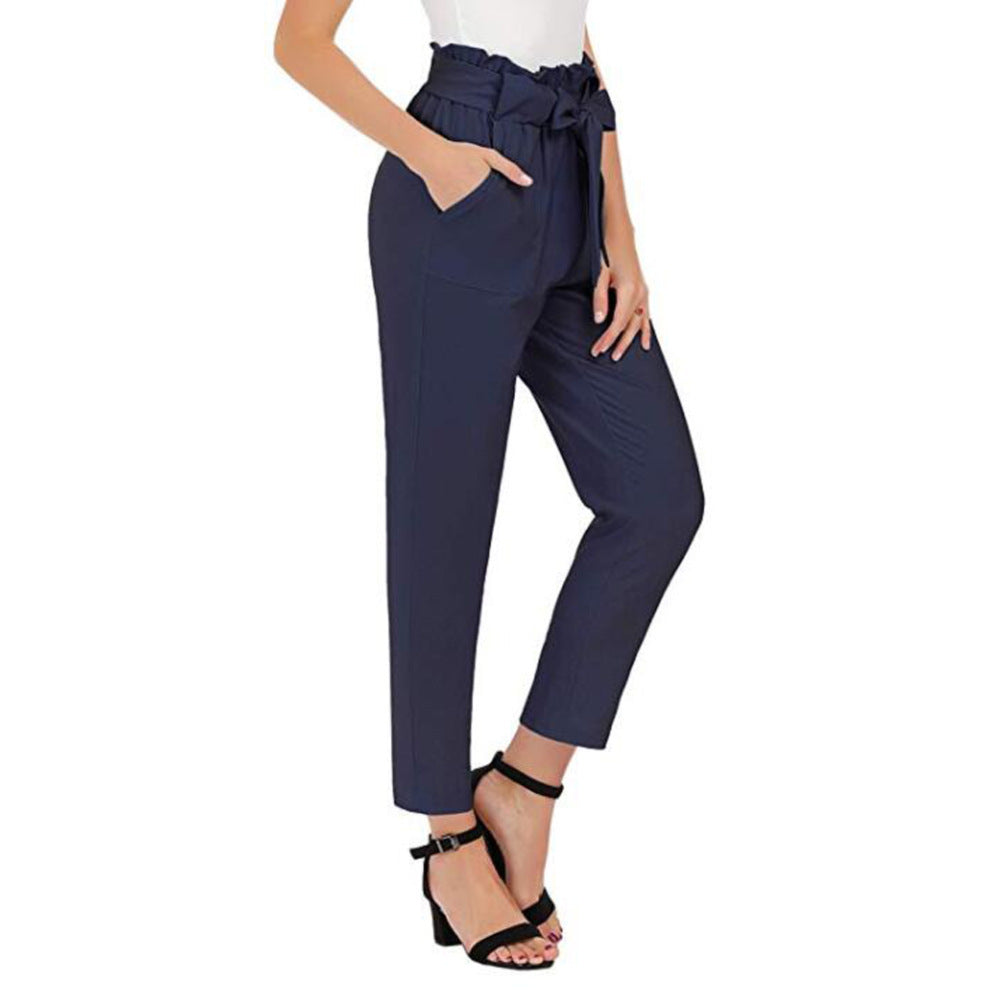 Women's Fashion Casual Pants Pleated Bandage Cropped
