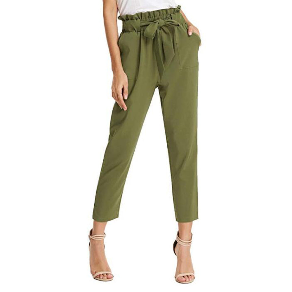 Women's Fashion Casual Pants Pleated Bandage Cropped