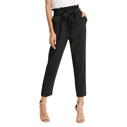 Women's Fashion Casual Pants Pleated Bandage Cropped