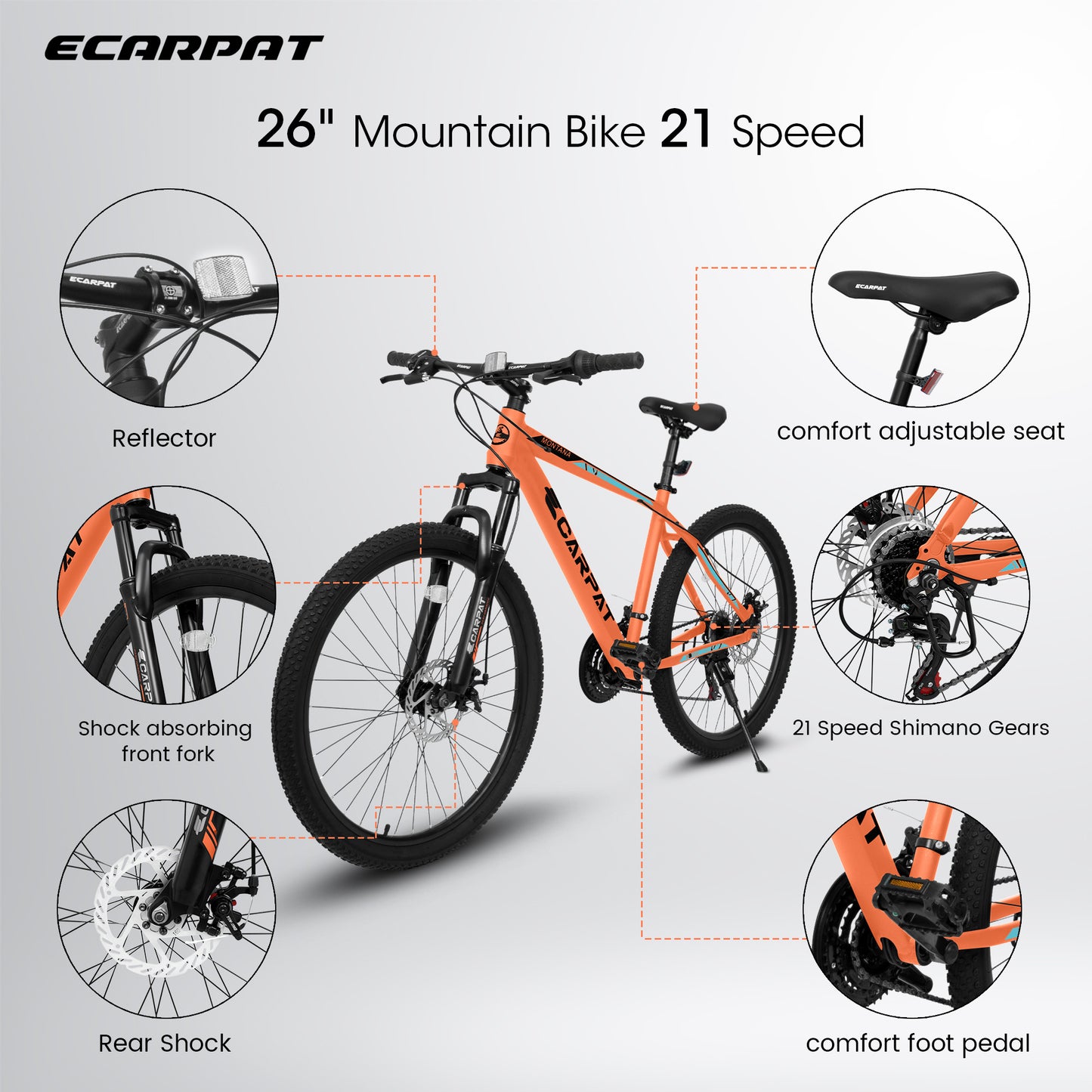 A26322 26-inch Mountain Bicycle Aluminum Frame Shock Absorbing Front Fork 21-speed Disc Brake
