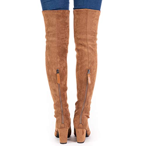 Mtzyoa Thigh High Block Heel Boot Women Pointed Toe Stretch Over The Knee Boots