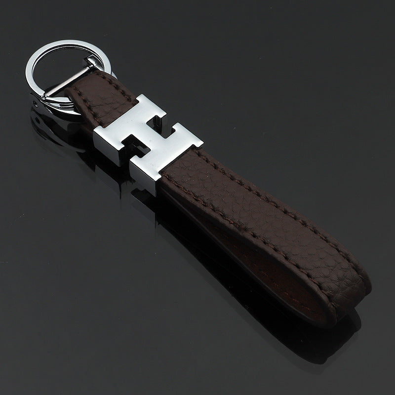 Horseshoe Buckle H Letter Lychee Grain Microfiber Leather Leather Cowhide Keychain