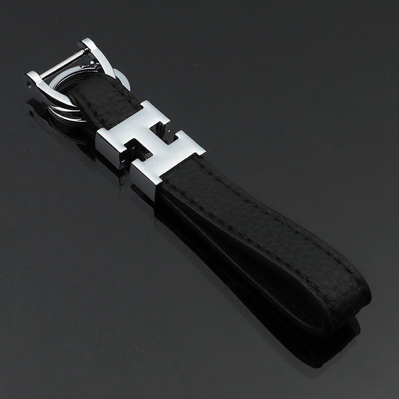 Horseshoe Buckle H Letter Lychee Grain Microfiber Leather Leather Cowhide Keychain