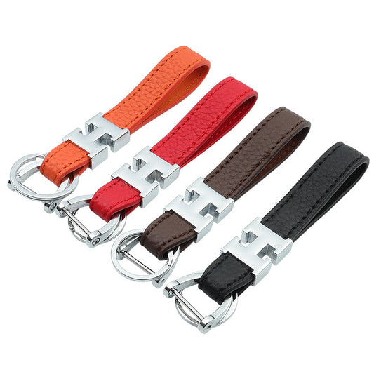 Horseshoe Buckle H Letter Lychee Grain Microfiber Leather Leather Cowhide Keychain